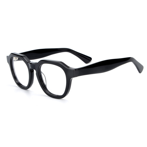 Olet Prescription Glasses Thick Acetate Eyeglasses Black Trendy Round Frame Small Size TA1093C1