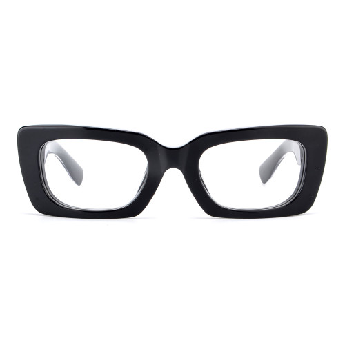 Olet Prescription Glasses Thick Acetate Eyeglasses Black Trendy Rectangle Frame Medium Size TA1102C1