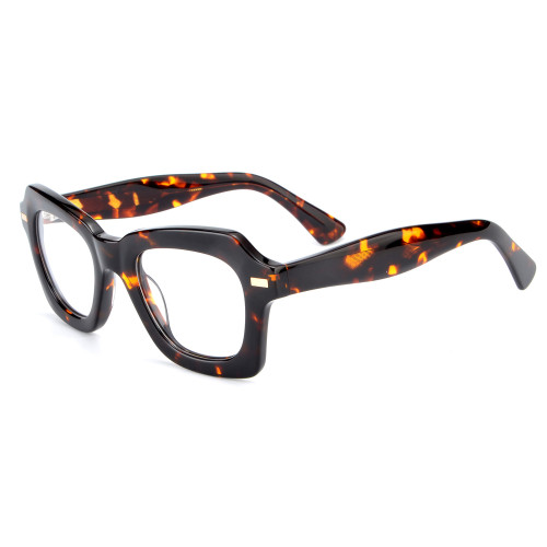 Olet Prescription Glasses Thick Acetate Eyeglasses Tortoise Geometric Frame Medium Size TA1079C2