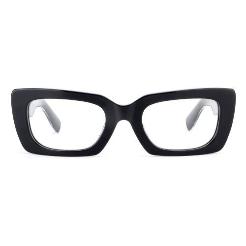 Olet Prescription Glasses Thick Acetate Eyeglasses Black Trendy Rectangle Frame Small Size TA1082C1