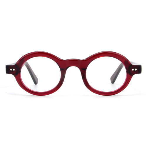 Olet Prescription Glasses Thick Acetate Eyeglasses Burgundy Vintage Round Frame Small Size TA1114C2