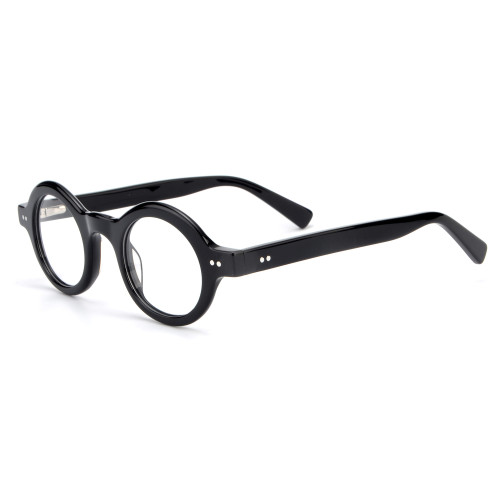 Olet Prescription Glasses Thick Acetate Eyeglasses Black Vintage Round Frame Small Size TA1114C1