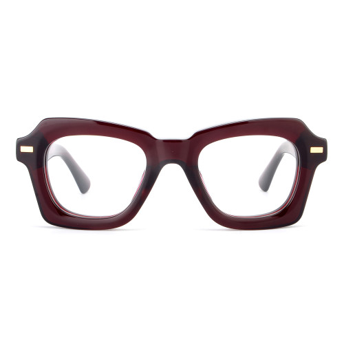 Olet Prescription Glasses Thick Acetate Eyeglasses Burgundy Geometric Frame Medium Size TA1109C3