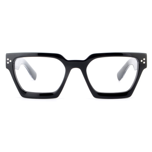 Olet Prescription Glasses Thick Acetate Eyeglasses Black Geometric Frame Medium Size TA1070C1