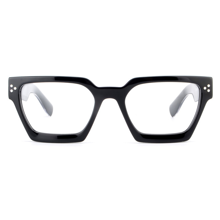 Olet Prescription Glasses Thick Acetate Eyeglasses Black Geometric Frame  Medium Size TA1070C1