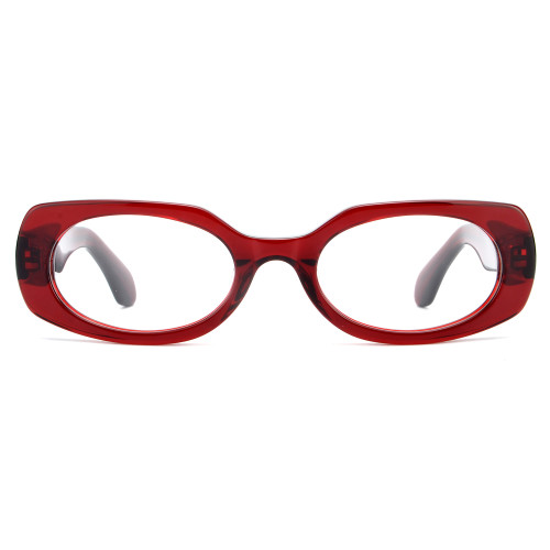 Olet Prescription Glasses Thick Acetate Eyeglasses Burgundy Trendy Oval Frame Medium Size TA1064C3
