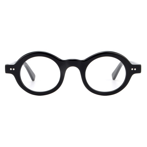 Olet Prescription Glasses Thick Acetate Eyeglasses Black Vintage Round Frame Small Size TA1114C1