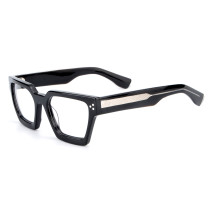 Olet Prescription Glasses Thick Acetate Eyeglasses Black Geometric Frame Medium Size TA1070C1