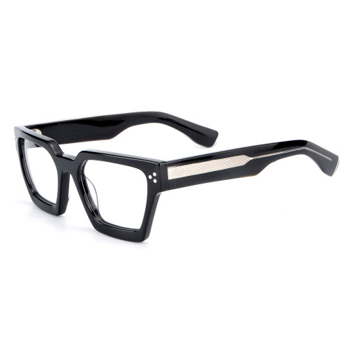 Olet Prescription Glasses Thick Acetate Eyeglasses Black Geometric Frame Medium Size TA1070C1