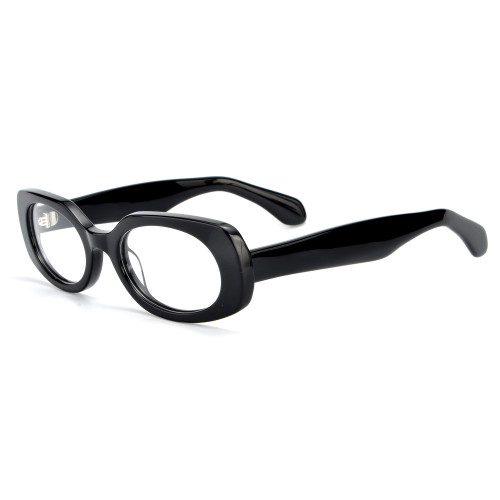 Olet Prescription Glasses Thick Acetate Eyeglasses Black Trendy Oval Frame Medium Size TA1064C1