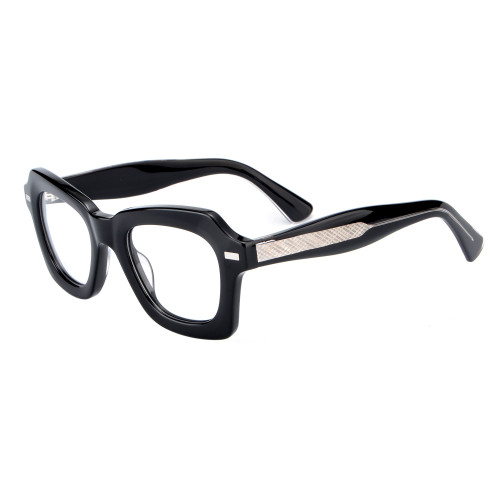 Olet Prescription Glasses Thick Acetate Eyeglasses Black Geometric Frame Medium Size TA1079C1