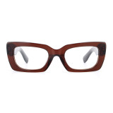 Olet Prescription Glasses Thick Acetate Eyeglasses Brown Trendy Rectangle Frame Small Size TA1082C4