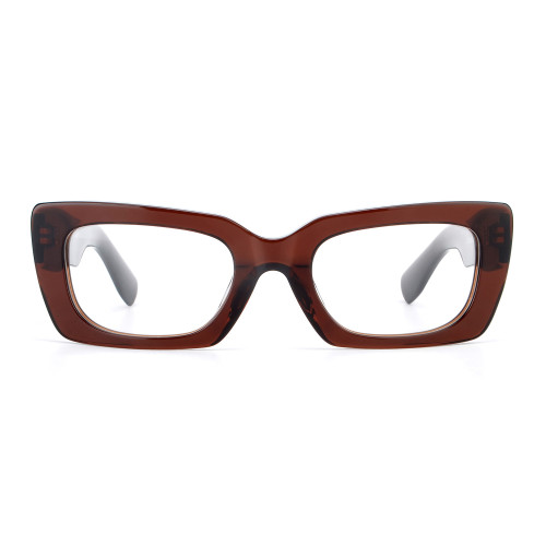 Olet Prescription Glasses Thick Acetate Eyeglasses Brown Trendy Rectangle Frame Small Size TA1082C4