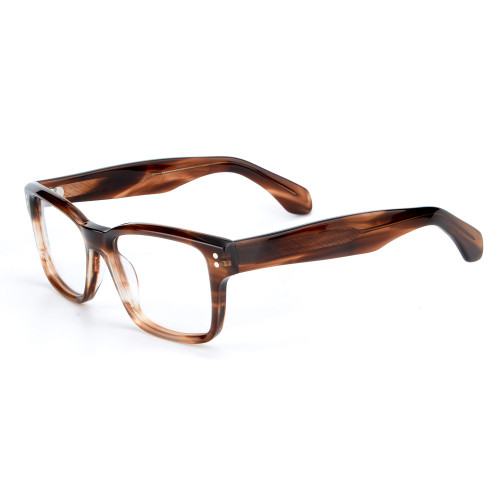 Olet Prescription Glasses Thick Acetate Eyeglasses Brown Square Frame Medium Size TA1074C2