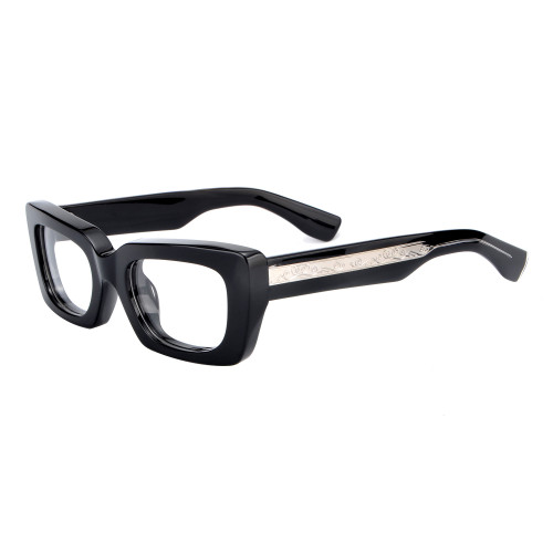 Olet Prescription Glasses Thick Acetate Eyeglasses Black Trendy Rectangle Frame Medium Size TA1102C1