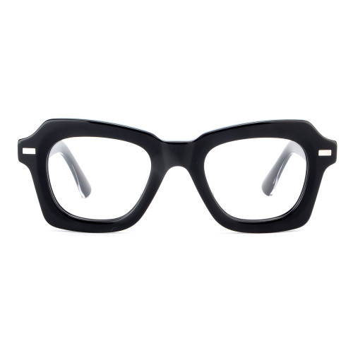 Olet Prescription Glasses Thick Acetate Eyeglasses Black Geometric Frame Medium Size TA1079C1