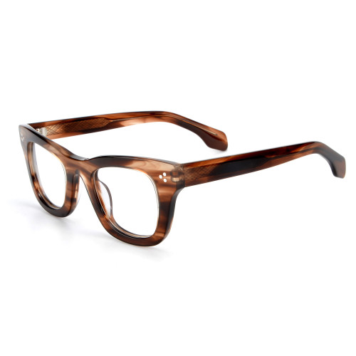 Olet Prescription Glasses Thick Acetate Eyeglasses Brown Square Frame Medium Size TA1087C2