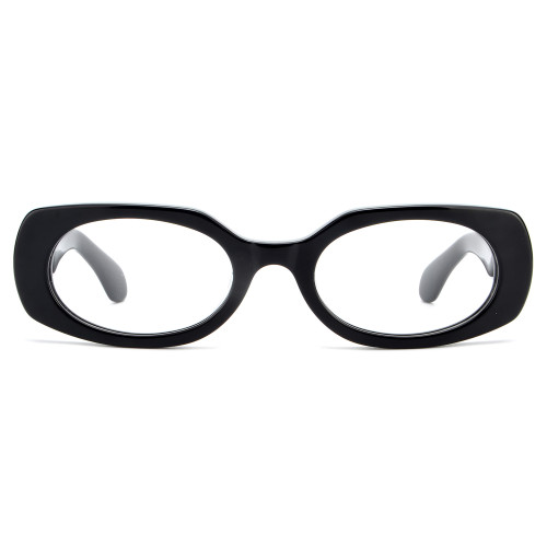 Olet Prescription Glasses Thick Acetate Eyeglasses Black Trendy Oval Frame Medium Size TA1064C1