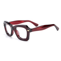 Olet Prescription Glasses Thick Acetate Eyeglasses Burgundy Geometric Frame Medium Size TA1109C3