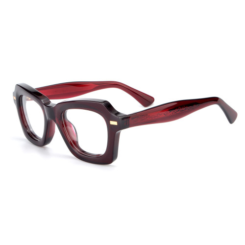 Olet Prescription Glasses Thick Acetate Eyeglasses Burgundy Geometric Frame Medium Size TA1109C3