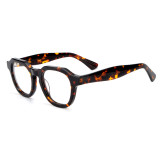 Olet Prescription Glasses Thick Acetate Eyeglasses Tortoise Trendy Round Frame Small Size TA1093C2