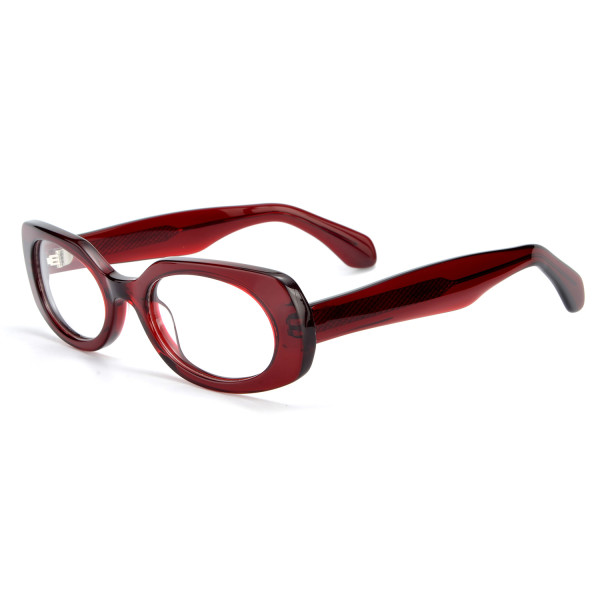 Olet Prescription Glasses Thick Acetate Eyeglasses Burgundy Trendy Oval Frame Medium Size TA1064C3