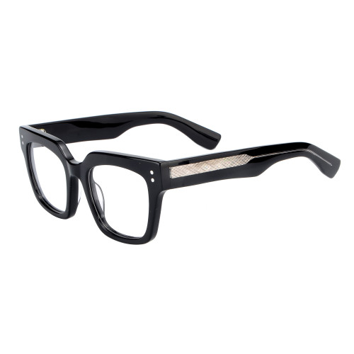Olet Prescription Glasses Thick Acetate Eyeglasses Black Trendy Square Frame Medium Size TA1090C1