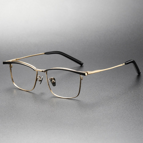 Lens Progressive Glasses - Browline Titanium Eyeglasses Frame LE0472 - Large Size