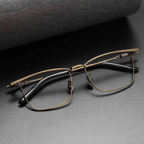 Lens Progressive Glasses - Browline Titanium Eyeglasses Frame LE0472 - Large Size