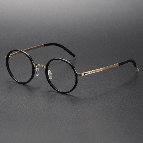 Black Frame Round Titanium Prescription Glasses LE1092 - Sleek & Sophisticated