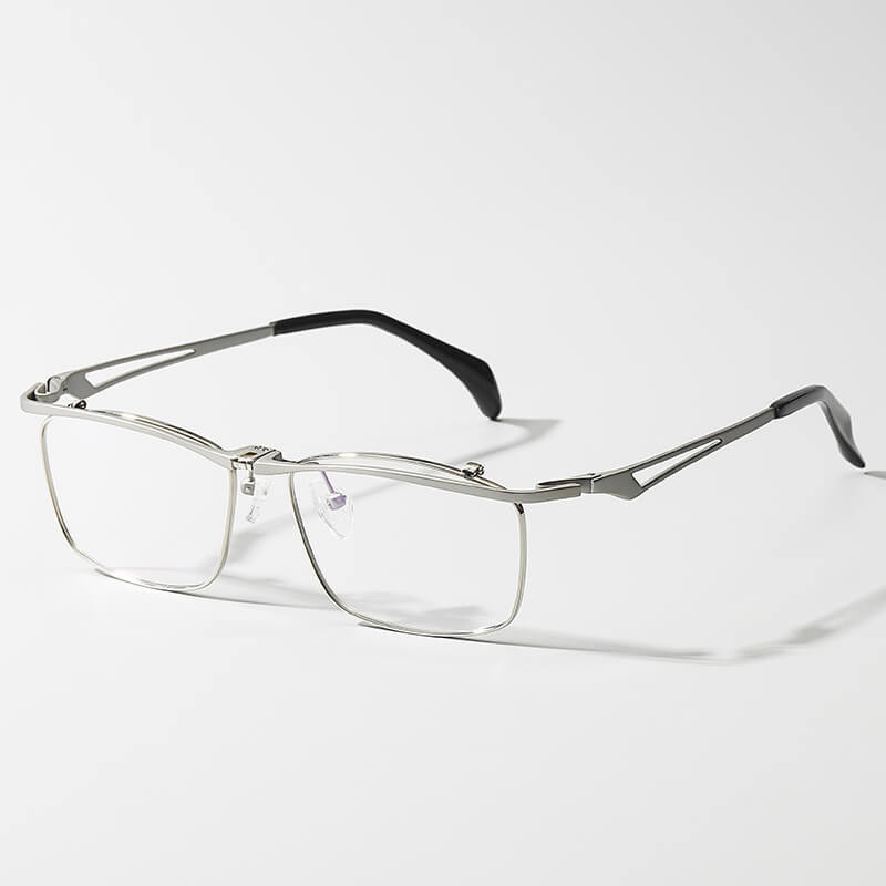 Flip Up Prescription Glasses LE0031 Silver Oval Titanium