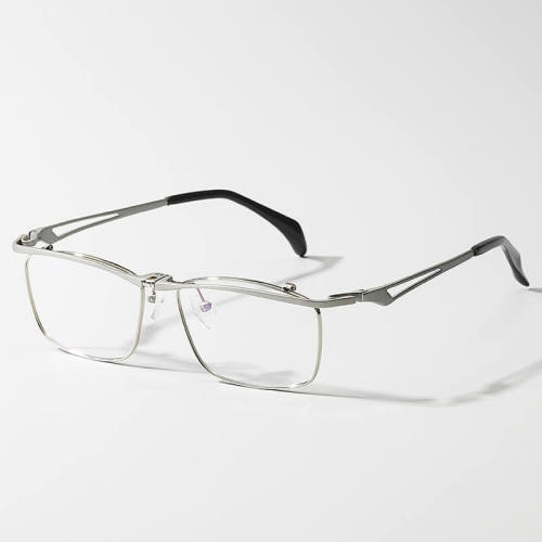 Silver Oval Titanium Flip Up Prescription Glasses LE0031 - Sleek & Adaptable