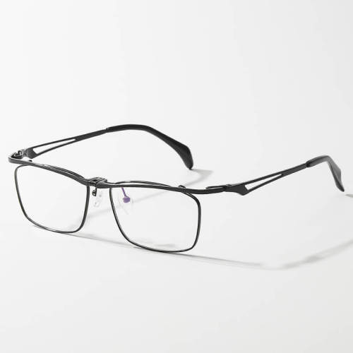 Black Rectangle Titanium Flip Up Prescription Glasses Frames LE0031 - Sleek & Versatile