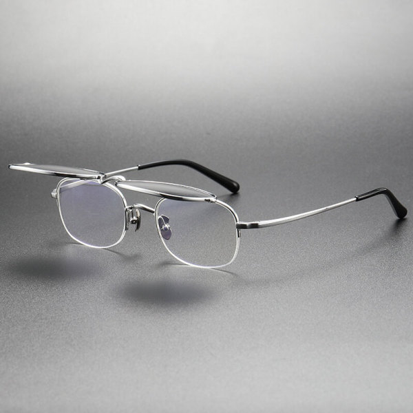 Large Silver Oval Titanium Flip Up Reading Glasses LE0378 - Sleek & Versatile
