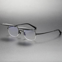 Large Black Oval Titanium Flip Up Sunglasses for Prescription Glasses LE0378