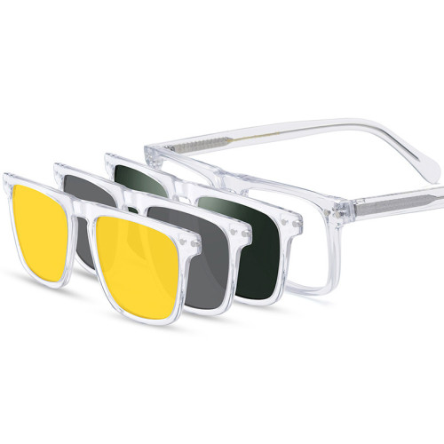 Clear Square Acetate Glasses with Clip On Sunglasses LE0776 - Versatile & Trendy