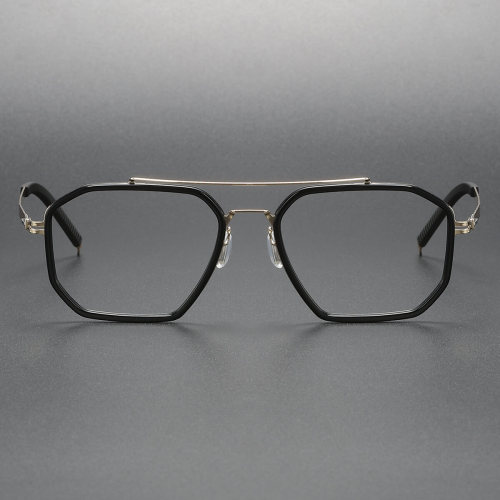 Black Frame Geometric Titanium Reading Glasses LE1072 - Sharp & Contemporary
