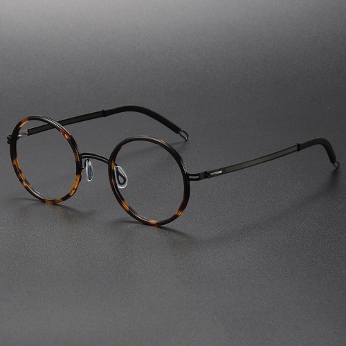 Tortoiseshell Round Titanium Prescription Glasses LE1092 - Classic Elegance