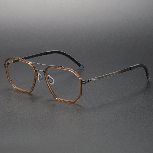 Brown Geometric Titanium Prescription Glasses Frames LE1072 - Elegant & Durable