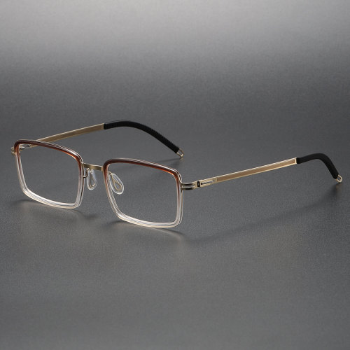 Clear Brown Rectangle Titanium Optical Reading Glasses for Men LE1093 - Masculine & Refined