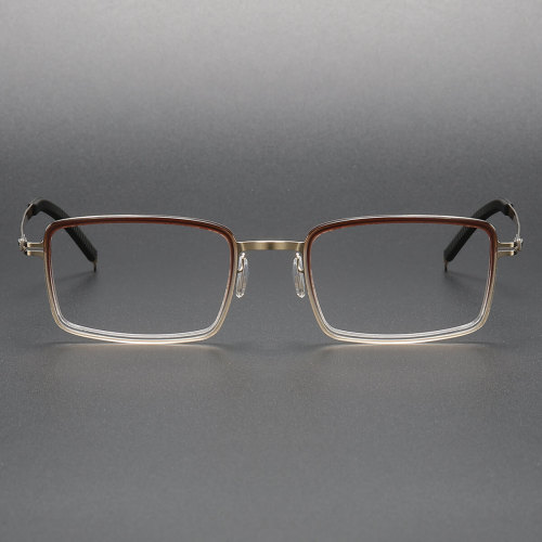 Clear Brown Rectangle Titanium Optical Reading Glasses for Men LE1093 - Masculine & Refined