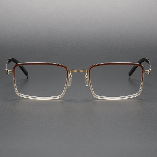 Clear Brown Rectangle Titanium Optical Reading Glasses for Men LE1093 - Masculine & Refined