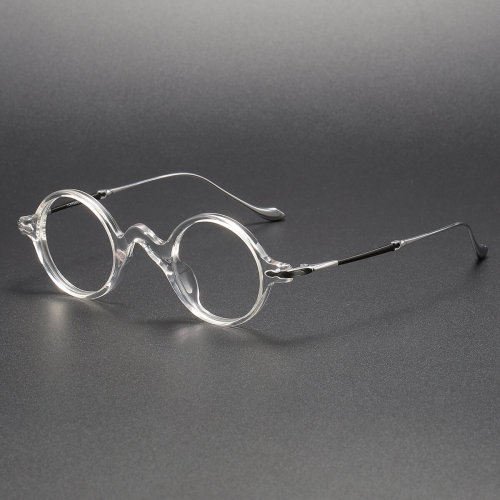 Transparent Round Acetate & Titanium Prescription Glasses LE1100 - Vintage Elegance