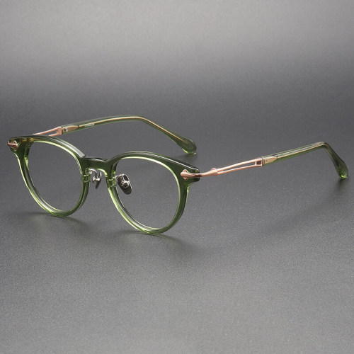 Green Round Acetate & Titanium Reading Glasses for Women LE1106 - Chic & Clear