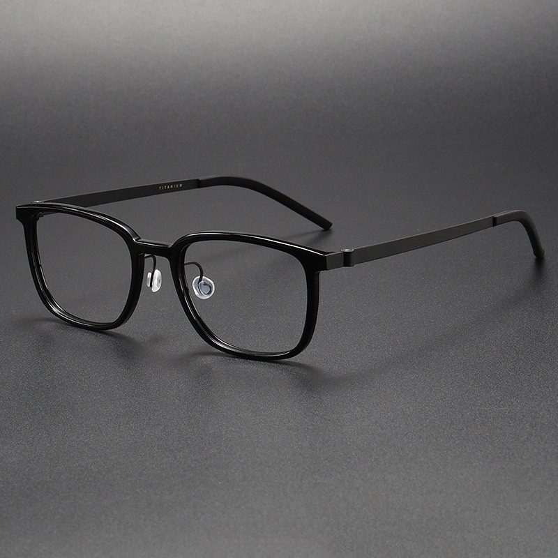 Nearsighted Glasses LE1101 Black Square Acetate Titanium Frame