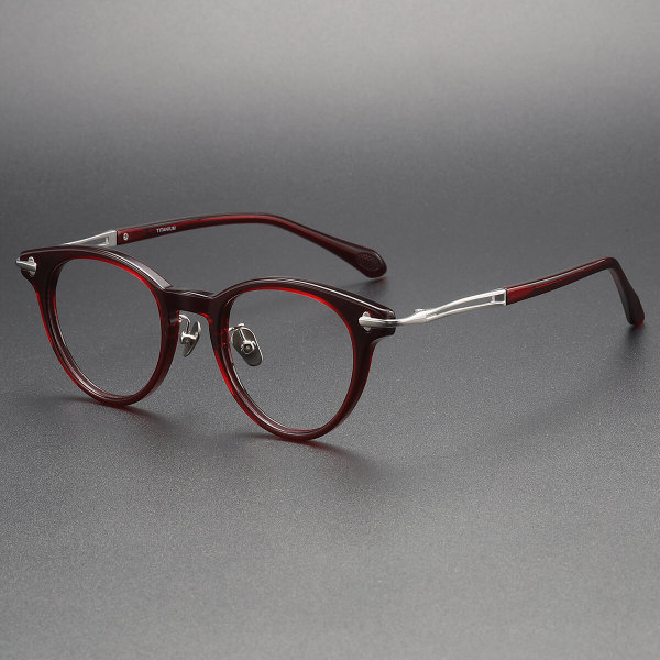 Red Round Acetate & Titanium Progressive Readers LE1106 - Fashionably Functional
