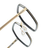 Geometric Acetate & Titanium Glasses LE1065_Black - Gold