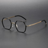 Geometric Acetate & Titanium Glasses LE1065_Black - Gold