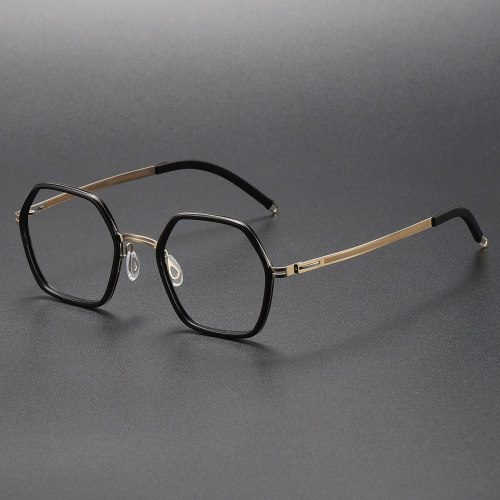Black and Gold Geometric Acetate & Titanium Reader Glasses for Women LE1065 - Elegantly Crafted