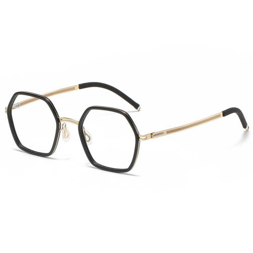 Black and Gold Geometric Acetate & Titanium Reader Glasses for Women LE1065 - Elegantly Crafted